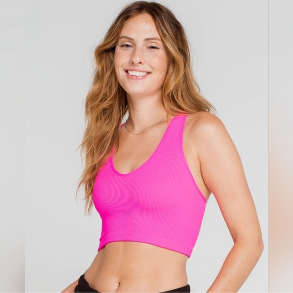 Free People Movement Free Throw Ribbed Crop Top Tank Tropical Pink XS / S - Picture 3 of 10